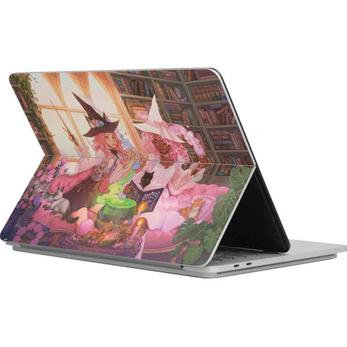 Pink Anime Witch Girls in Library with Cats by Ivy Dolamore Surface Laptop Studio Skin